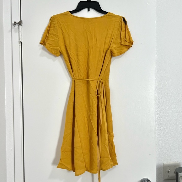 NWT Lulus Harbor Point Mustard Yellow Flutter-Sleeve Mini Wrap Dress - Picture 4 of 12